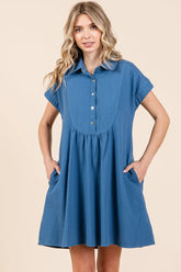 Mittoshop Twill Short Sleeve Collared Mini Dress OutfitFlow